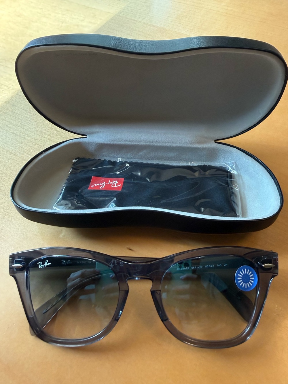 Ray-Ban Womens Transparent black Frame Sunglasses with Gray Lenses —Brand new